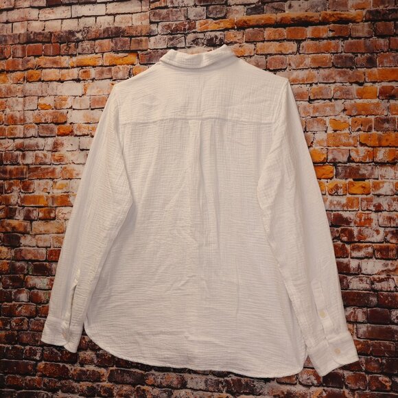 J. Crew Double Gauze Button Front Shirt Long Sleeves Front Pockets in White Sz S - Picture 8 of 11
